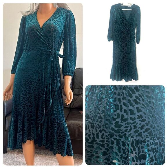 Calvin Klein Dress Womens 12 Velvet Burnout Leopard Print Dark Romantic Party - Picture 1 of 13
